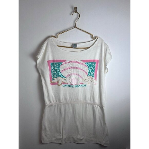 Vintage Cayman Island T-Shirt Tunic Dress Shell Beach Cover Up Large - Picture 1 of 10
